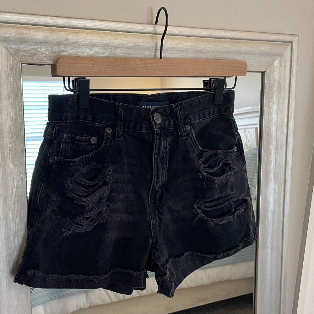 Aeropostale Women's Black Ripped Mom Denim Jean Shorts Size 2